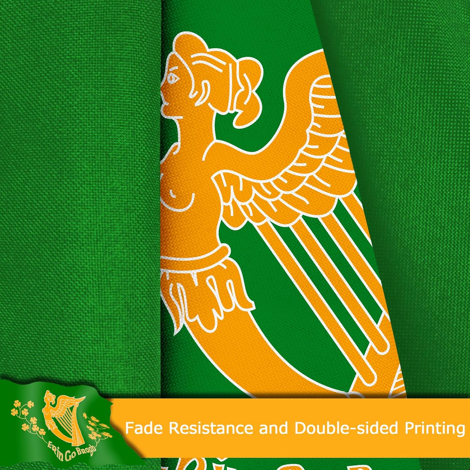 Erin Go Bragh Flag for Outside, 400D Heavy Duty Polyester, Double-Sided Printing, Quadruple Stitched Fly Hem, Fade Resistant, 2 Brass Grommets