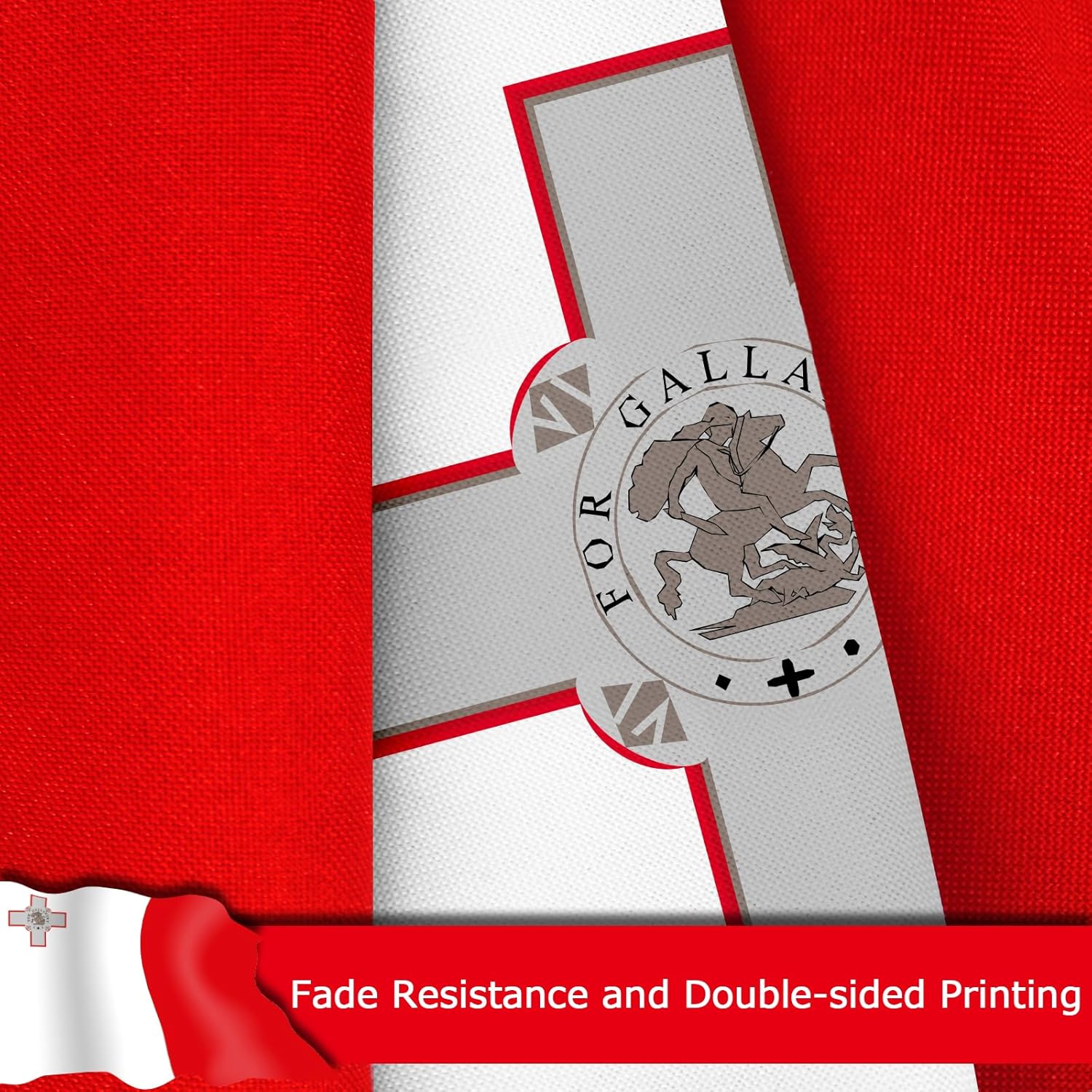 Malta Maltese Flag for Outside, 400D Heavy Duty Polyester, Double-Sided Printing, Quadruple Stitched Fly Hem, Fade Resistant, 2 Brass Grommets