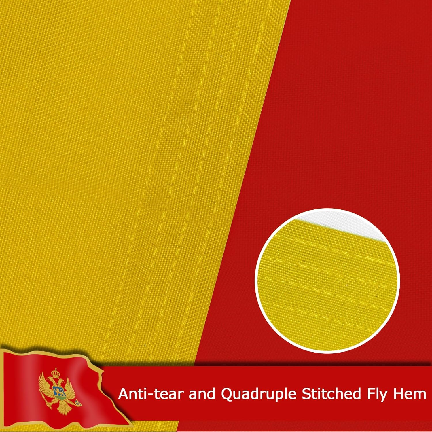 Montenegro Montenegrin Flag for Outside, 400D Heavy Duty Polyester, Double-Sided Printing, Quadruple Stitched Fly Hem, Fade Resistant, 2 Brass Grommets