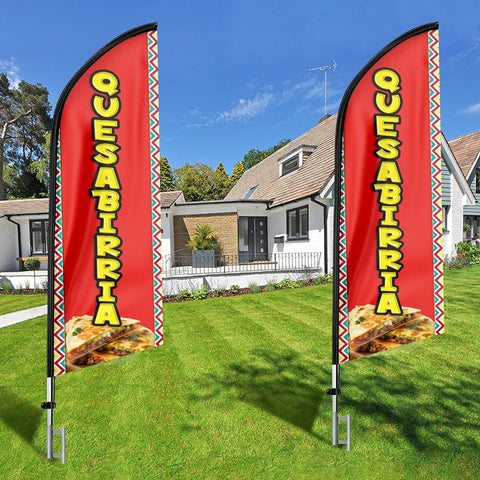 11ft Quesabirria Feather Flag Kit - Advertising Banner with Pole, Stake, and Food Sign