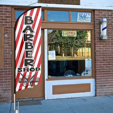 FSFLAG Barber Shop Feather Flag: 8Ft Red Advertising Banner for Barber Shop Business