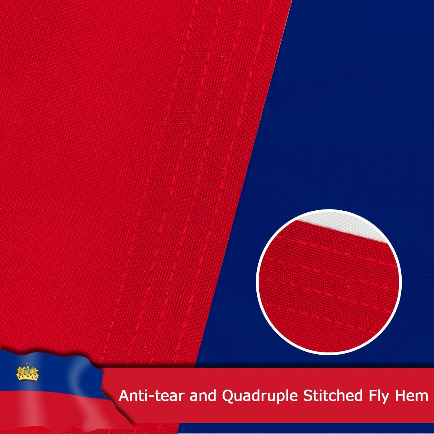 Liechtenstein Liechtensteiner Flag for Outside, 400D Heavy Duty Polyester, Double-Sided Printing, Quadruple Stitched Fly Hem, Fade Resistant, 2 Brass Grommets