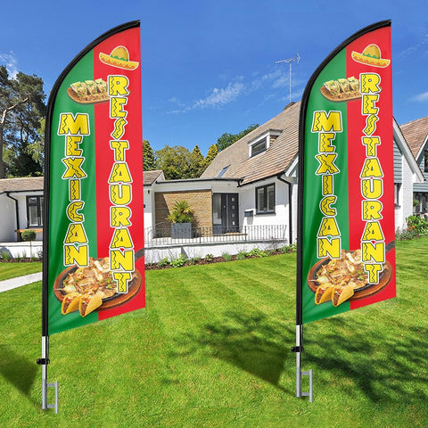11ft Mexican Restaurant Banner Feather Flag Kit with Pole and Stake – Eye-catching Advertising Solution