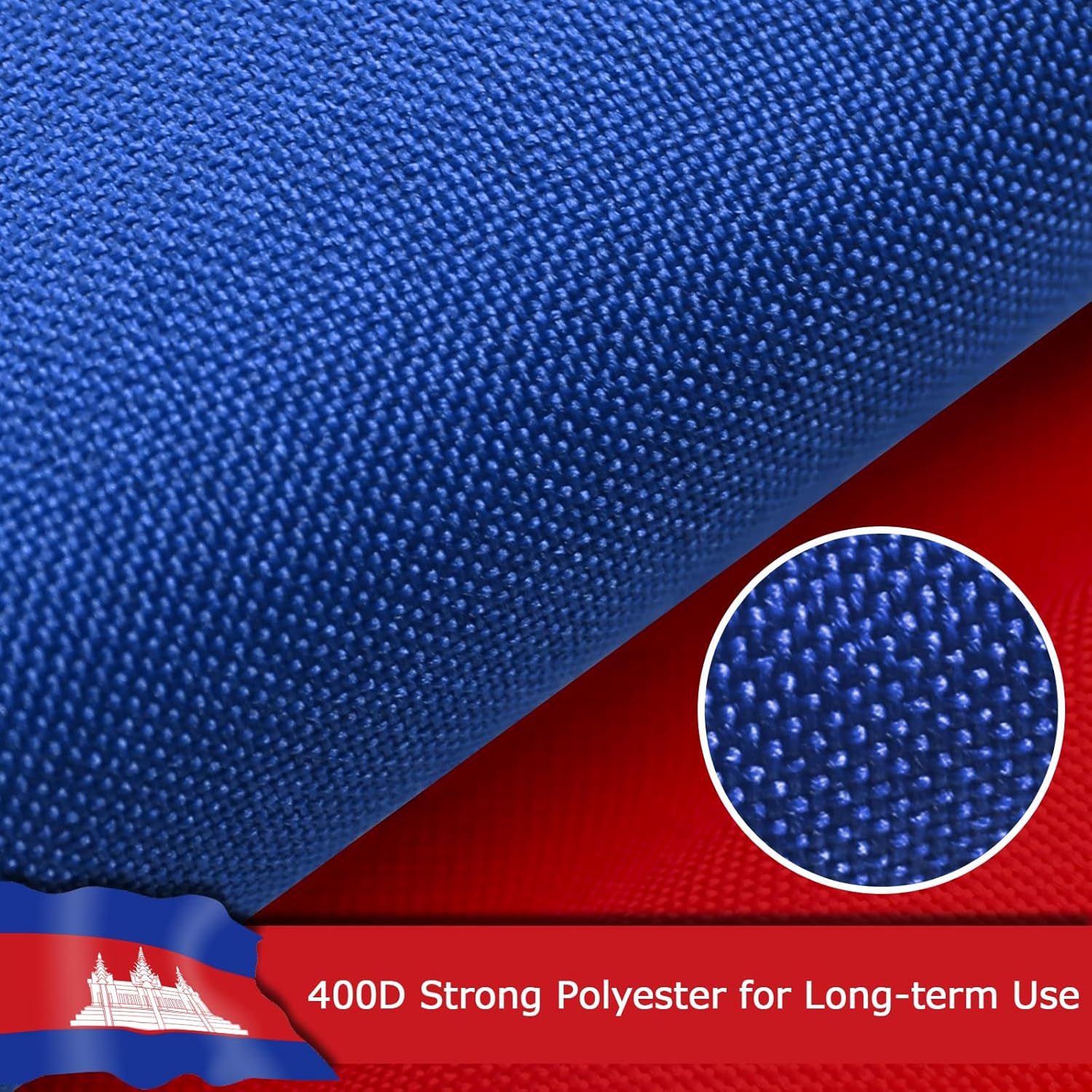 Cambodia Cambodian Flag for Outside, 400D Heavy Duty Polyester, Double-Sided Printing, Quadruple Stitched Fly Hem, Fade Resistant, 2 Brass Grommets