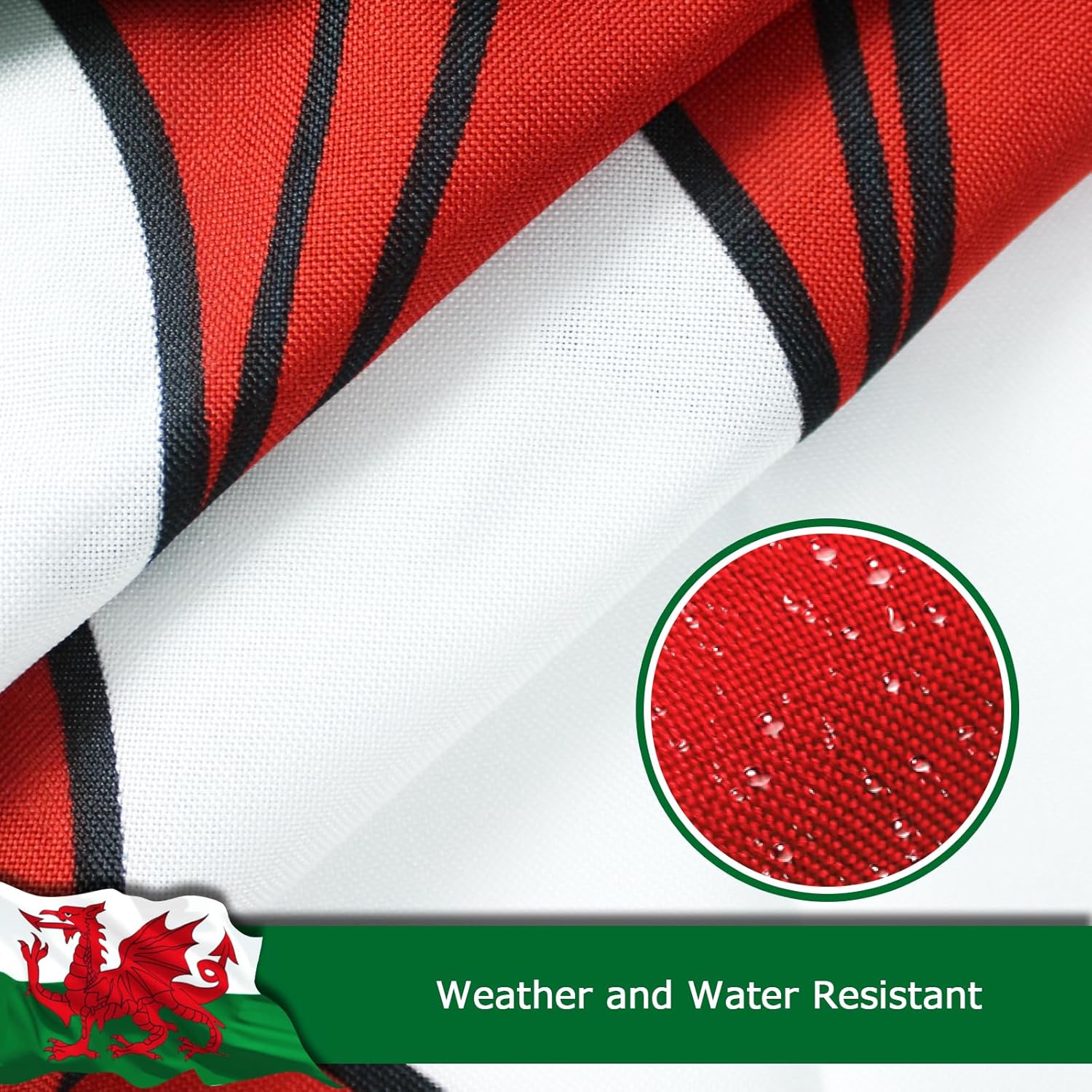 Wales Welsh Flag for Outside, 400D Heavy Duty Polyester, Double-Sided Printing, Quadruple Stitched Fly Hem, Fade Resistant, 2 Brass Grommets