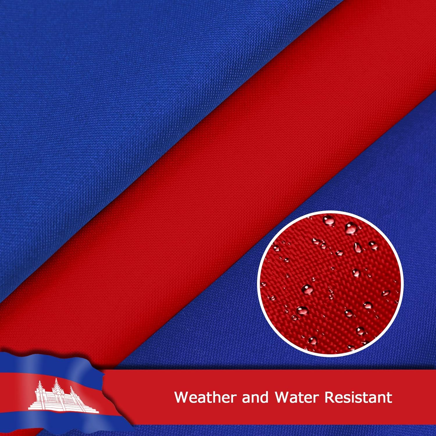 Cambodia Cambodian Flag for Outside, 400D Heavy Duty Polyester, Double-Sided Printing, Quadruple Stitched Fly Hem, Fade Resistant, 2 Brass Grommets