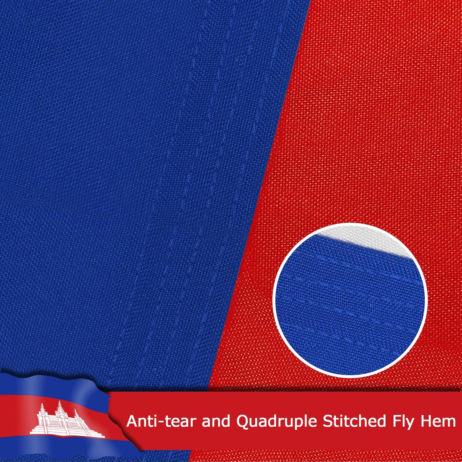 Cambodia Cambodian Flag for Outside, 400D Heavy Duty Polyester, Double-Sided Printing, Quadruple Stitched Fly Hem, Fade Resistant, 2 Brass Grommets
