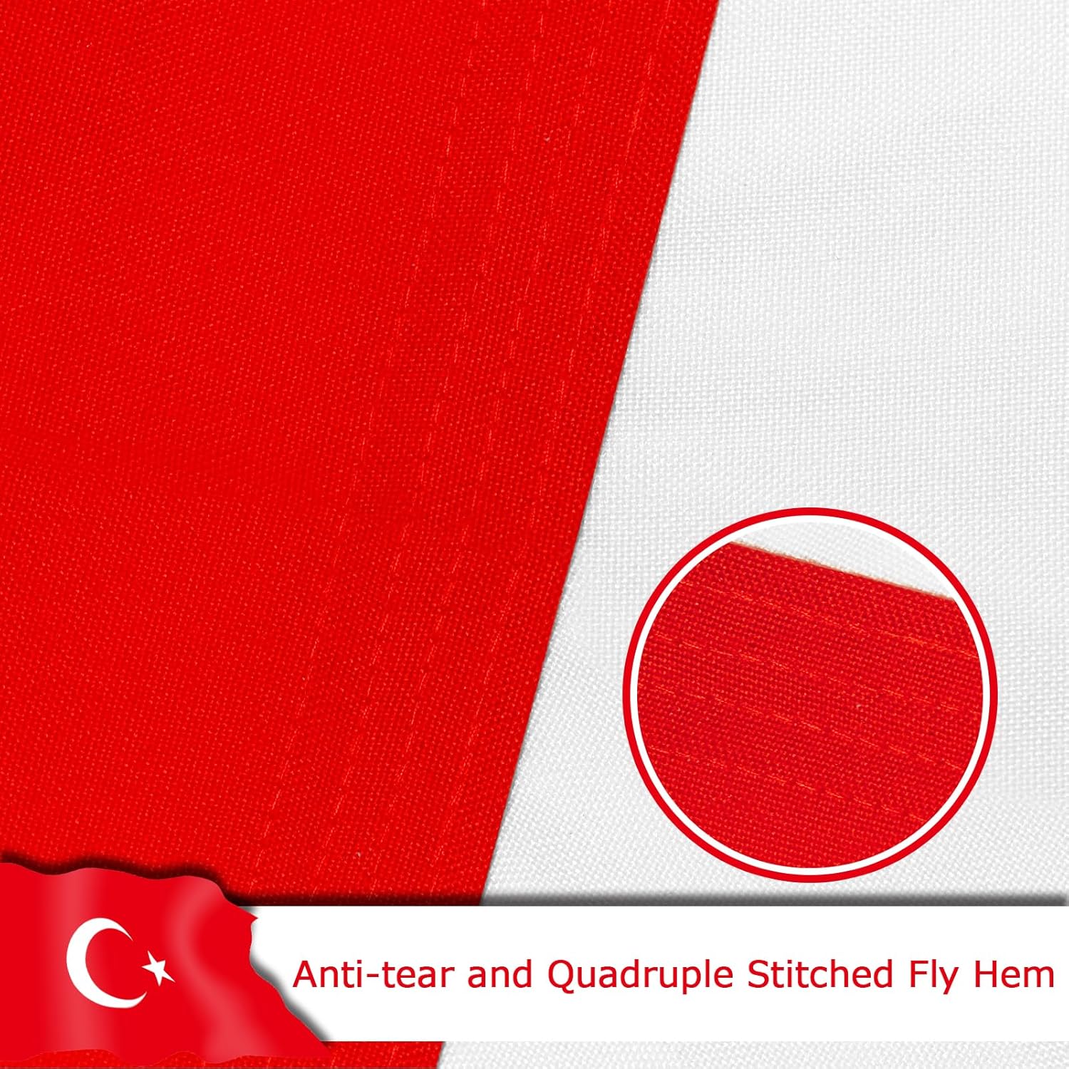 Turkey Turkish Flag for Outside, 400D Heavy Duty Polyester, Double-Sided Printing, Quadruple Stitched Fly Hem, Fade Resistant, 2 Brass Grommets