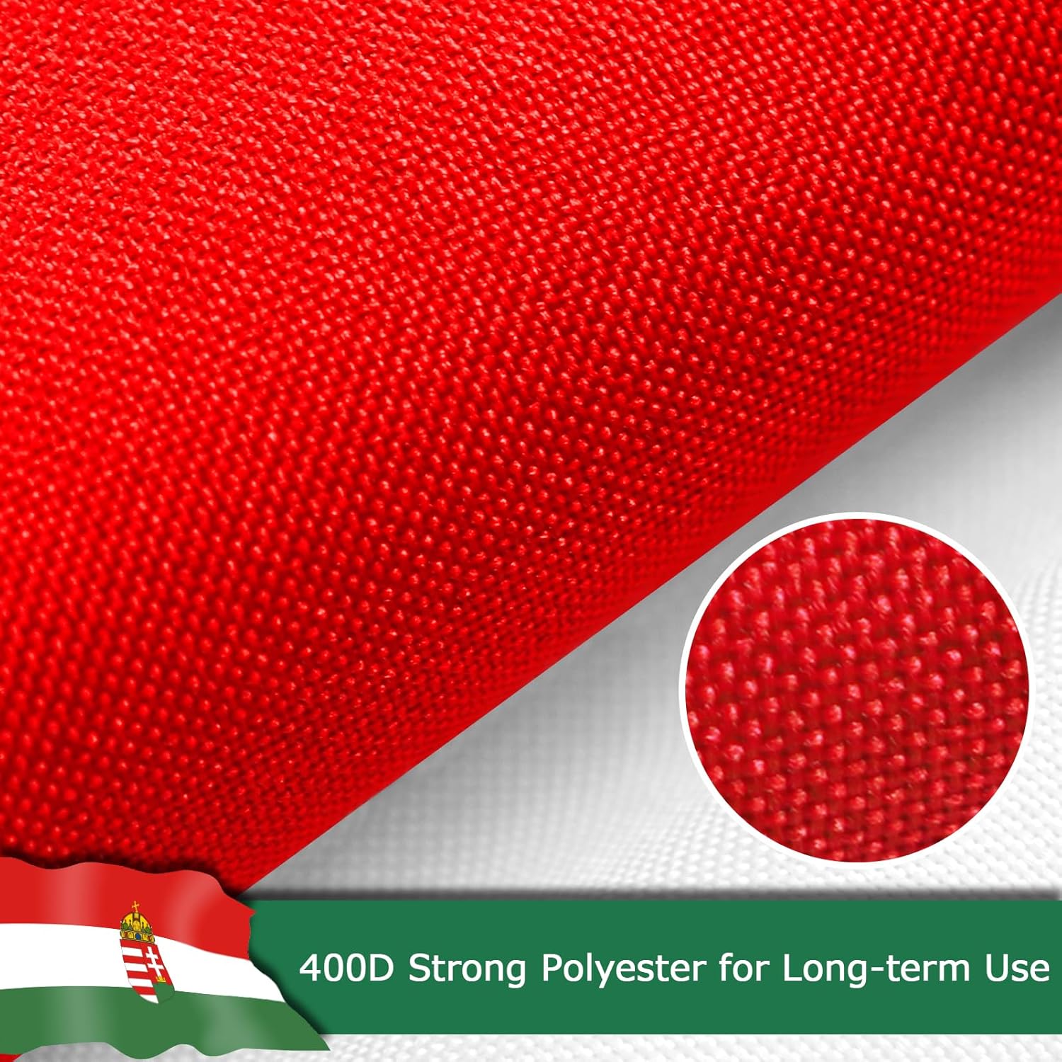Hungary Coat of Arms Flag for Outside, 400D Heavy Duty Polyester, Double-Sided Printing, Quadruple Stitched Fly Hem, Fade Resistant, 2 Brass Grommets