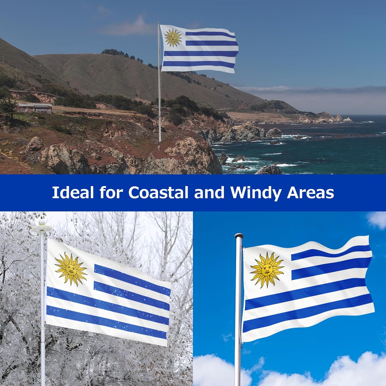 Uruguay Uruguayan Flag for Outside, 400D Heavy Duty Polyester, Double-Sided Printing, Quadruple Stitched Fly Hem, Fade Resistant, 2 Brass Grommets