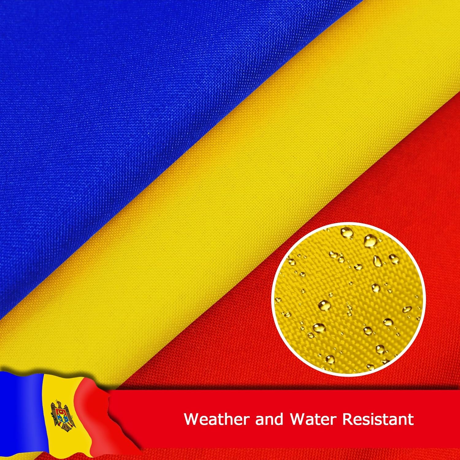 Moldova Moldovan Flag for Outside, 400D Heavy Duty Polyester, Double-Sided Printing, Quadruple Stitched Fly Hem, Fade Resistant, 2 Brass Grommets