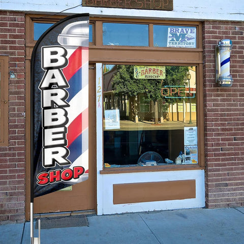 FSFLAG Barber Shop Feather Flag: 8Ft Black Advertising Banner for Barber Shop Business
