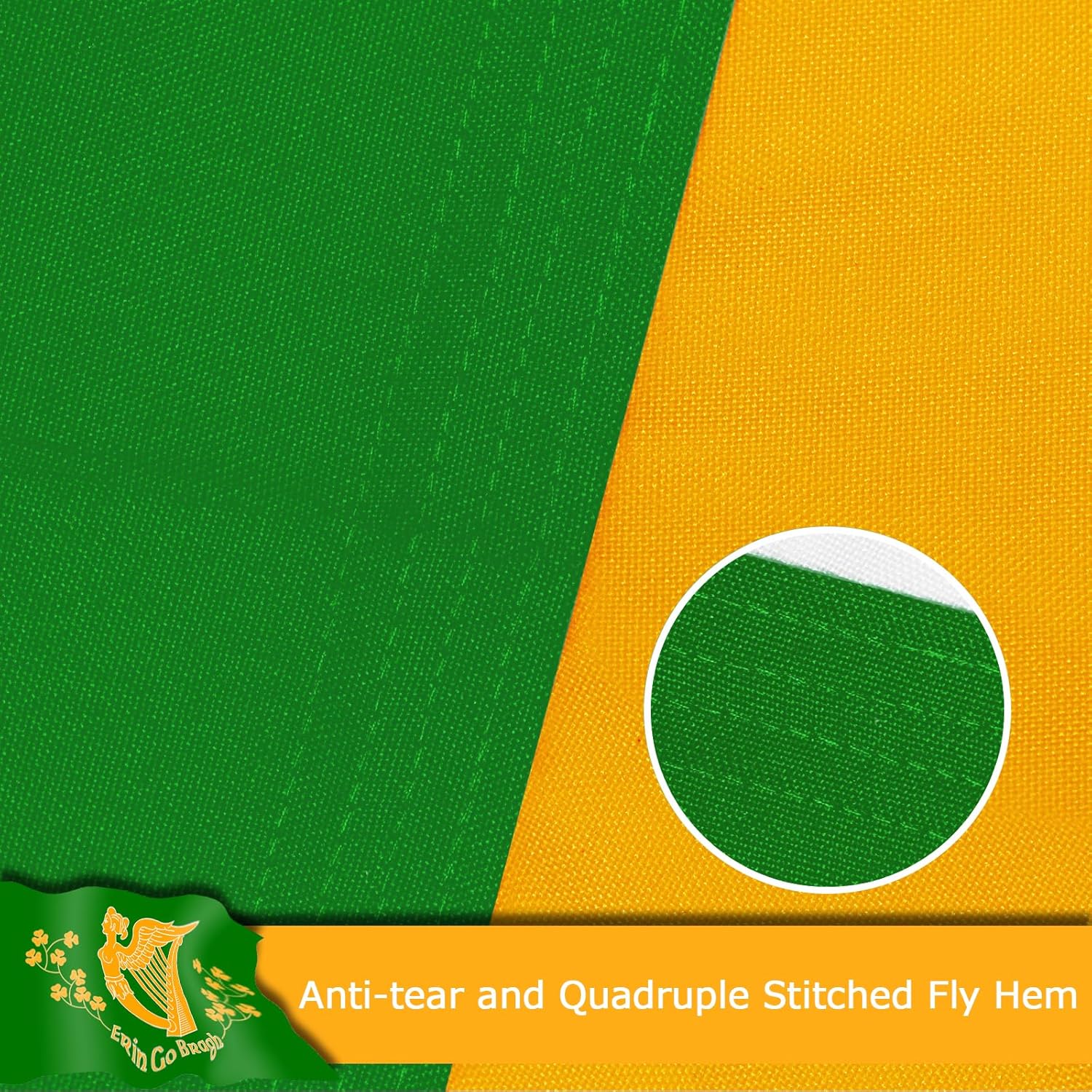 Erin Go Bragh Flag for Outside, 400D Heavy Duty Polyester, Double-Sided Printing, Quadruple Stitched Fly Hem, Fade Resistant, 2 Brass Grommets