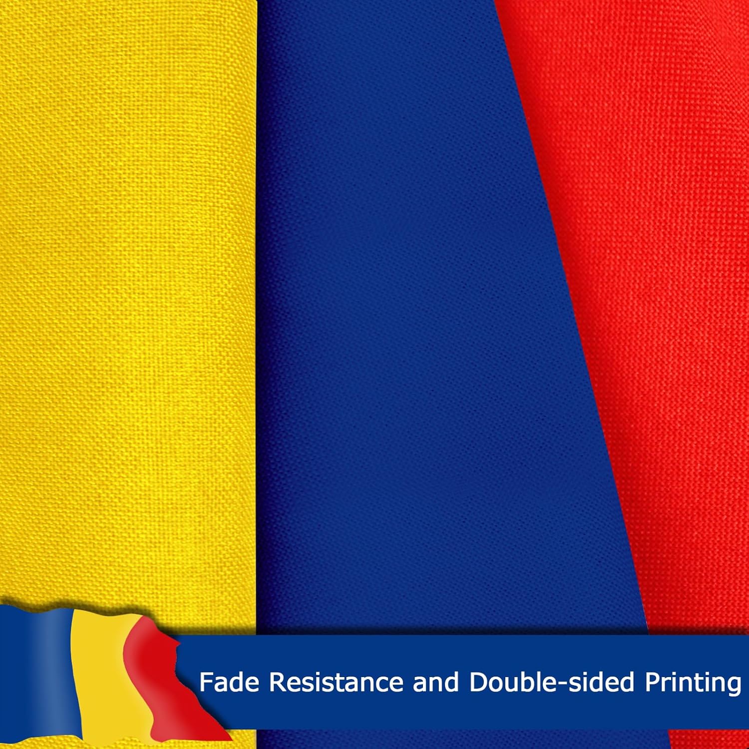 Romania Romanian Flag for Outside, 400D Heavy Duty Polyester, Double-Sided Printing, Quadruple Stitched Fly Hem, Fade Resistant, 2 Brass Grommets