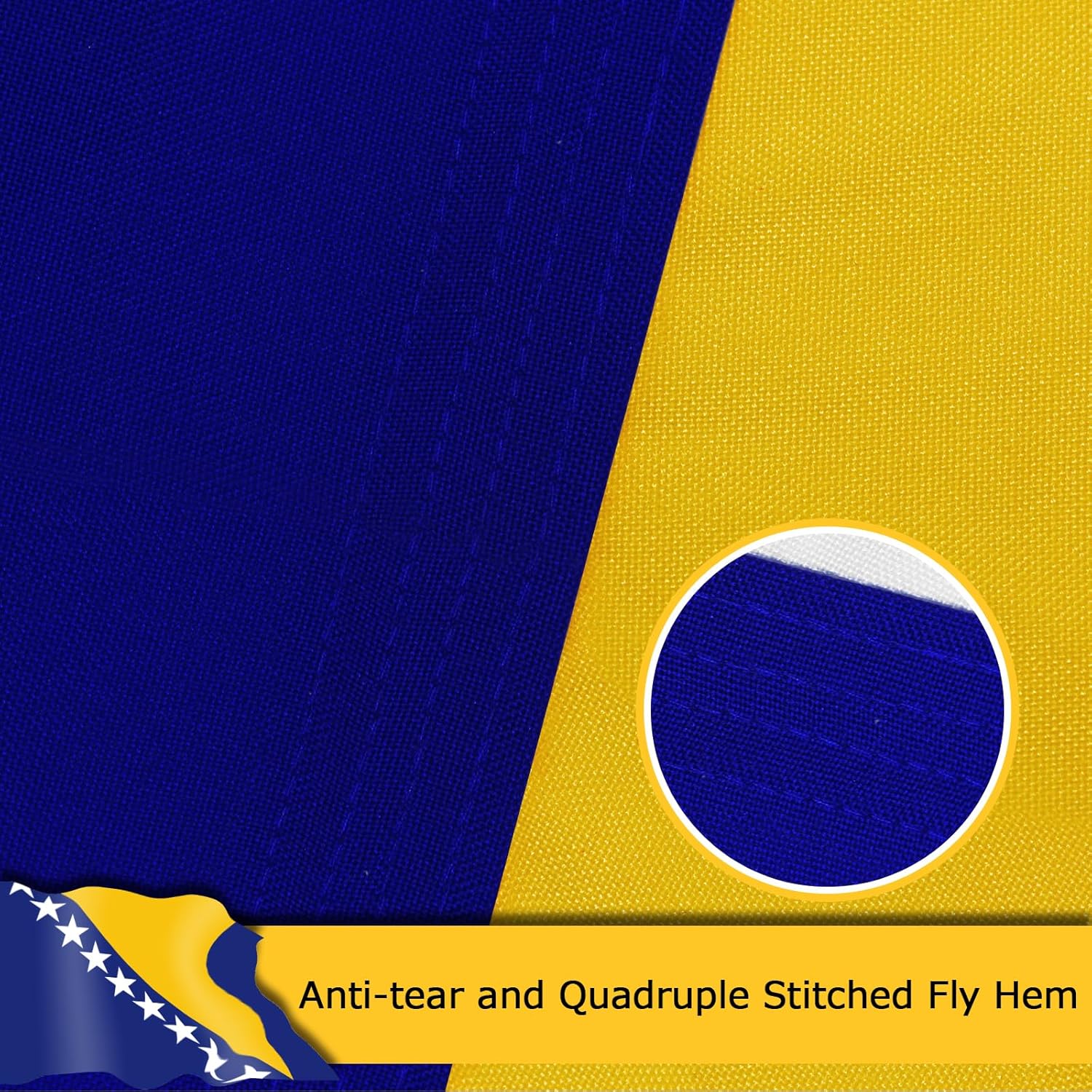 Bosnia and Herzegovina Flag for Outside, 400D Heavy Duty Polyester, Double-Sided Printing, Quadruple Stitched Fly Hem, Fade Resistant, 2 Brass Grommets