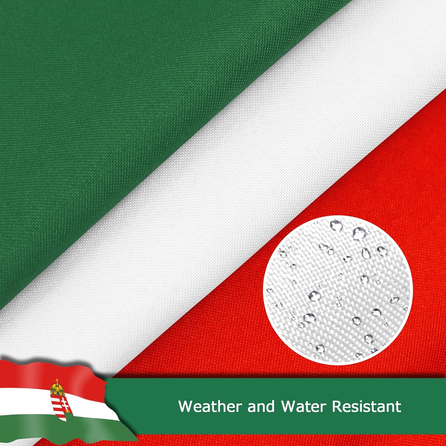 Hungary Coat of Arms Flag for Outside, 400D Heavy Duty Polyester, Double-Sided Printing, Quadruple Stitched Fly Hem, Fade Resistant, 2 Brass Grommets