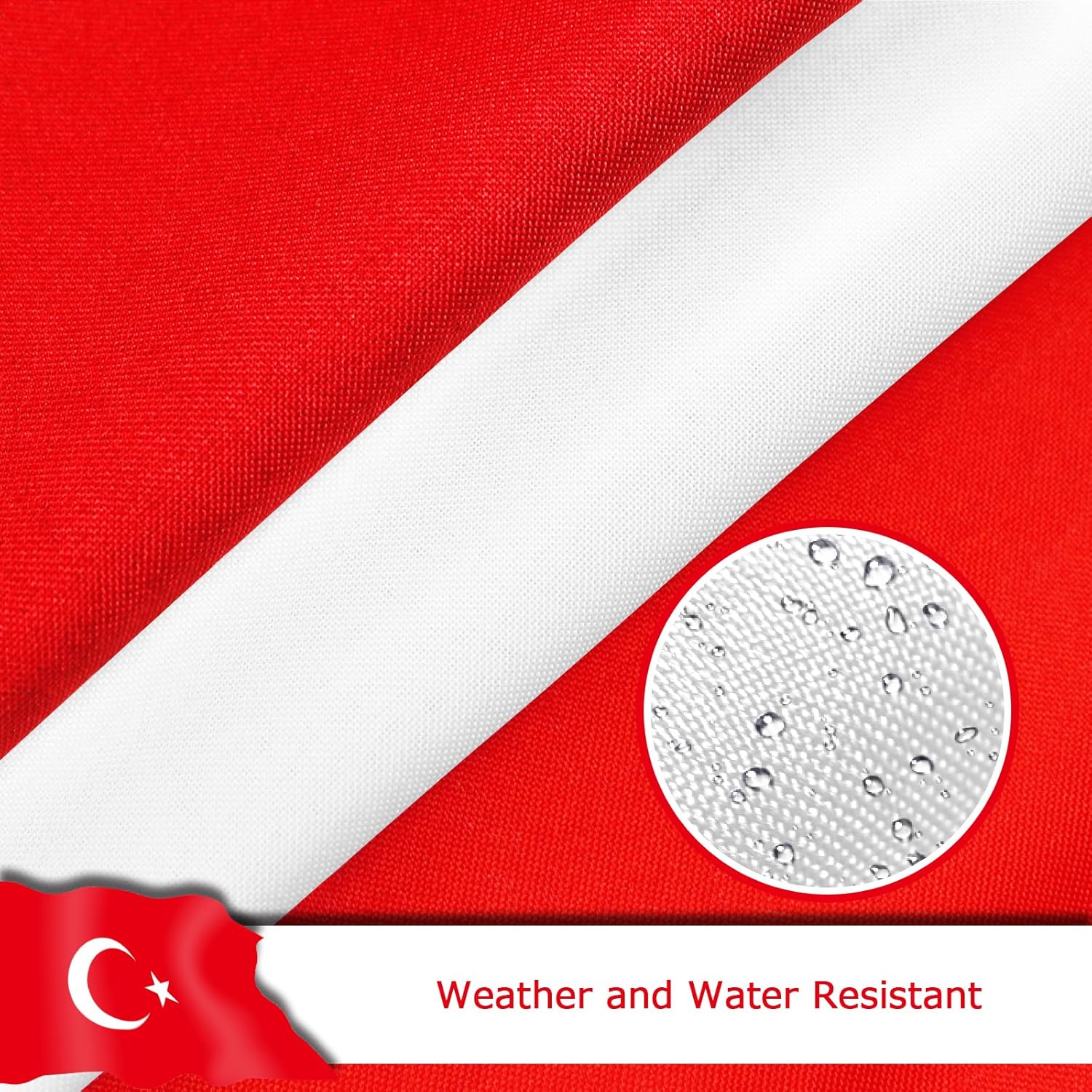 Turkey Turkish Flag for Outside, 400D Heavy Duty Polyester, Double-Sided Printing, Quadruple Stitched Fly Hem, Fade Resistant, 2 Brass Grommets