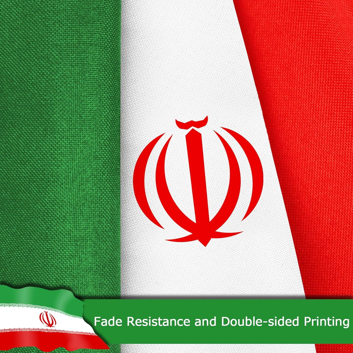 Iran Iranian Flag for Outside, 400D Heavy Duty Polyester, Double-Sided Printing, Quadruple Stitched Fly Hem, Fade Resistant, 2 Brass Grommets