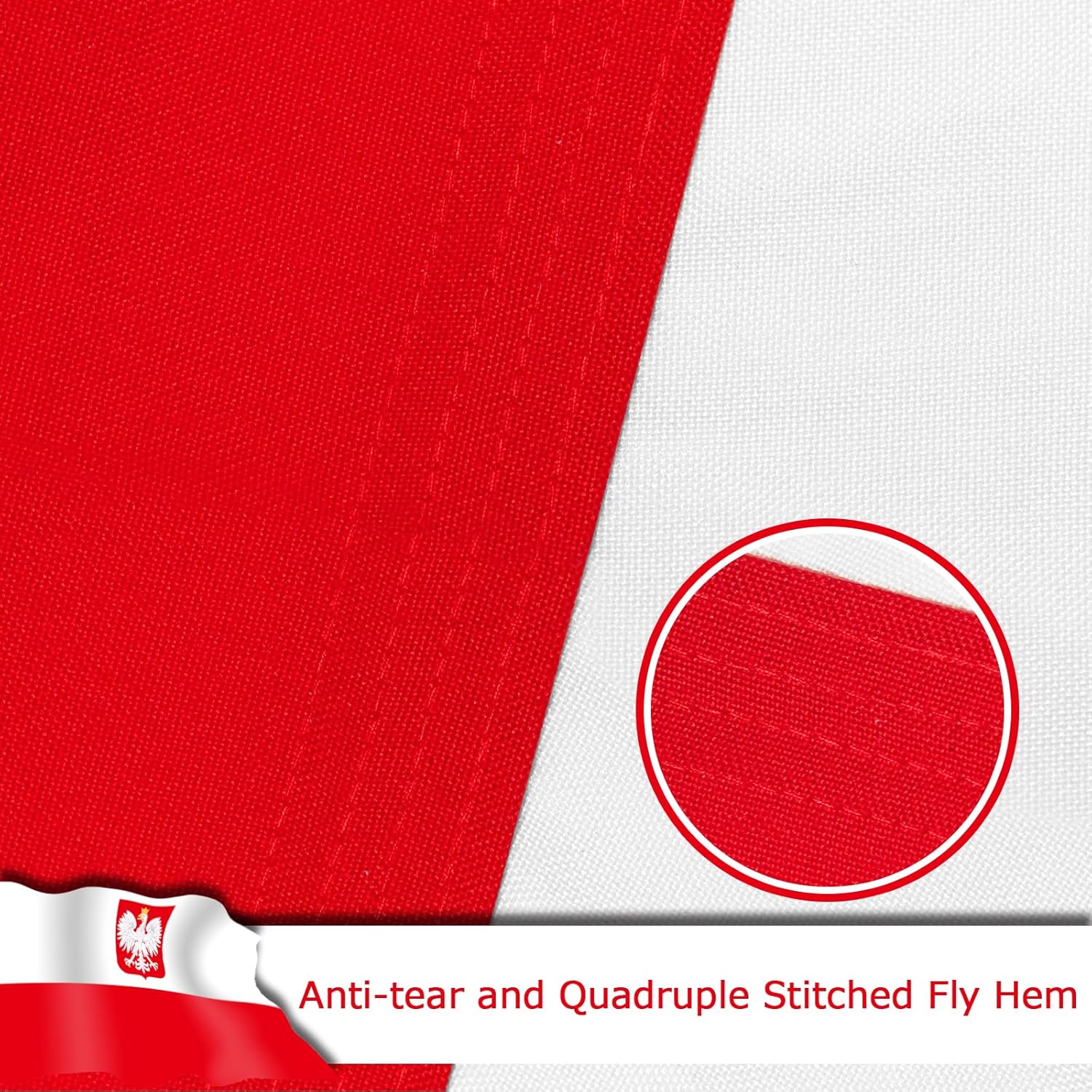 Poland Polish Ensign Flag for Outside, 400D Heavy Duty Polyester, Double-Sided Printing, Quadruple Stitched Fly Hem, Fade Resistant, 2 Brass Grommets