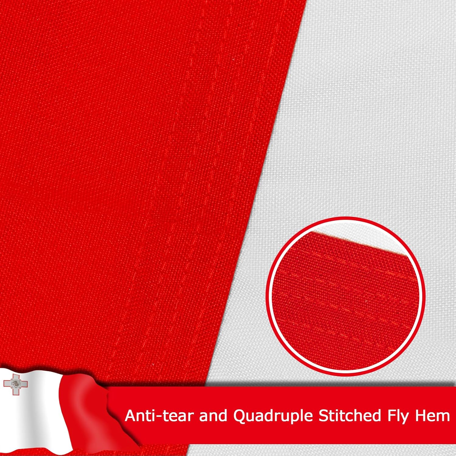 Malta Maltese Flag for Outside, 400D Heavy Duty Polyester, Double-Sided Printing, Quadruple Stitched Fly Hem, Fade Resistant, 2 Brass Grommets