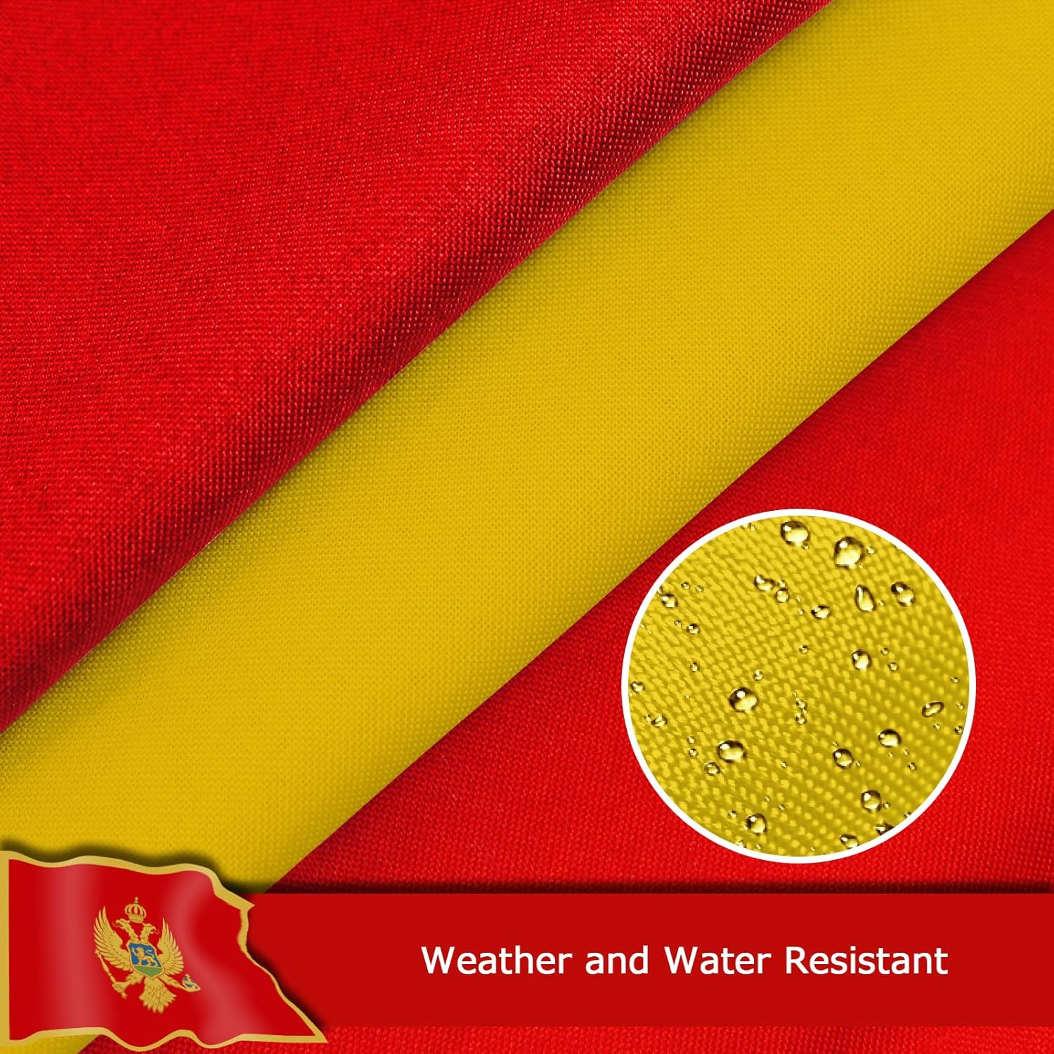 Montenegro Montenegrin Flag for Outside, 400D Heavy Duty Polyester, Double-Sided Printing, Quadruple Stitched Fly Hem, Fade Resistant, 2 Brass Grommets