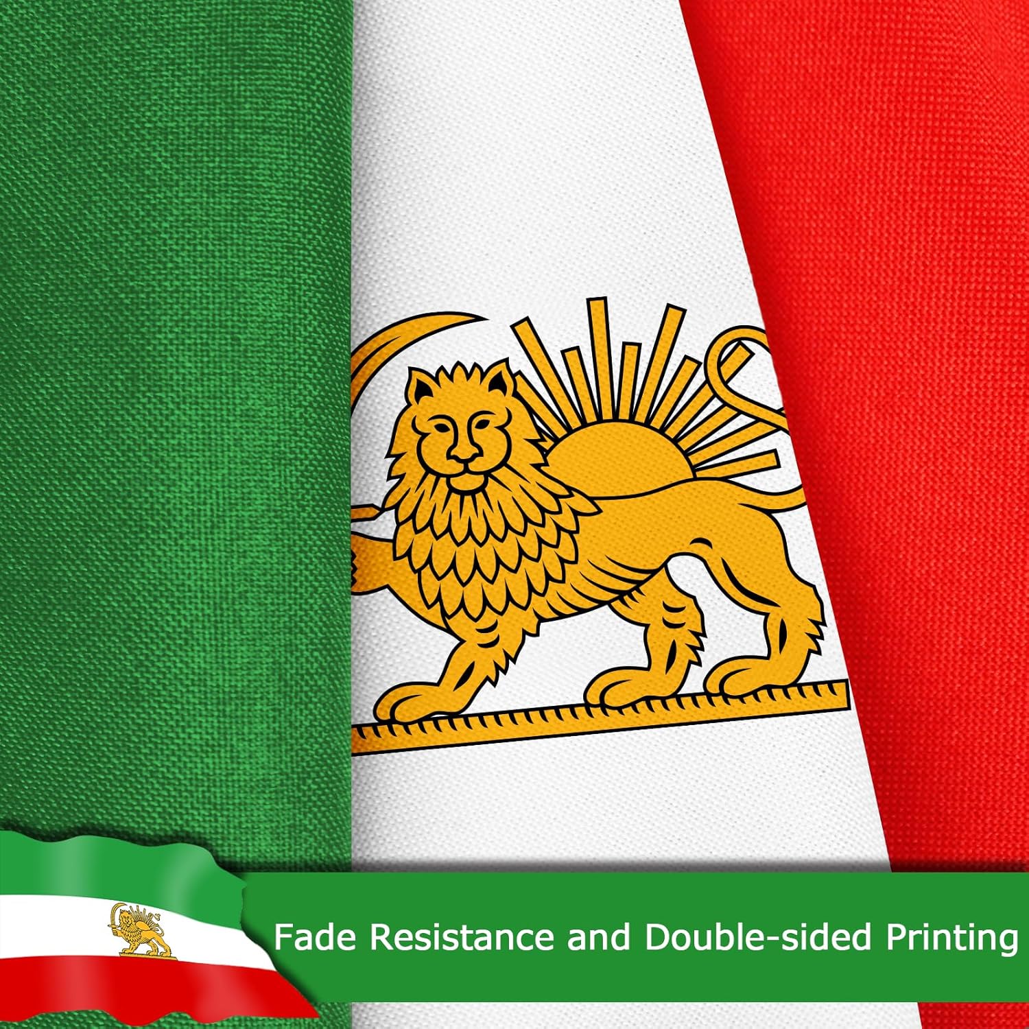 Iran Lion Iranian Lion Flag for Outside, 400D Heavy Duty Polyester, Double-Sided Printing, Quadruple Stitched Fly Hem, Fade Resistant, 2 Brass Grommets