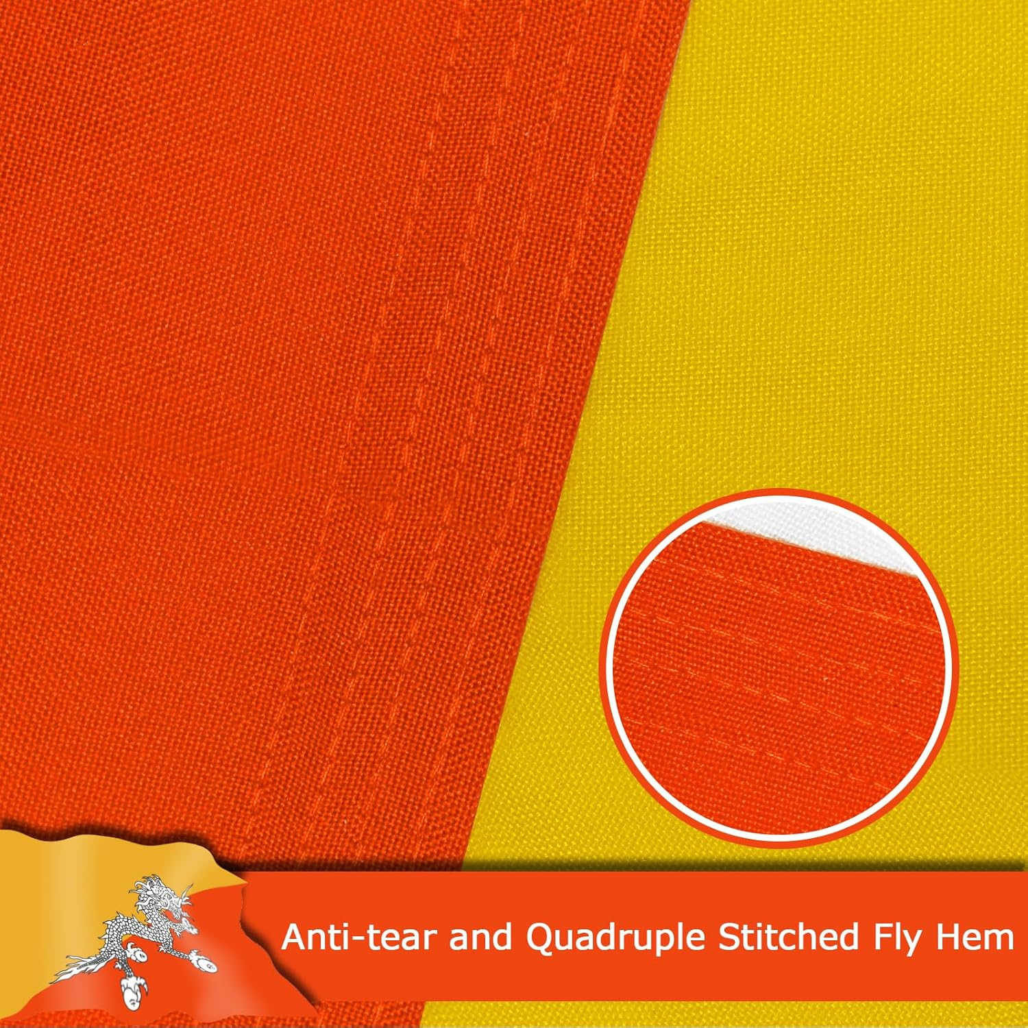 Bhutan Bhutanese Flag for Outside, 400D Heavy Duty Polyester, Double-Sided Printing, Quadruple Stitched Fly Hem, Fade Resistant, 2 Brass Grommets