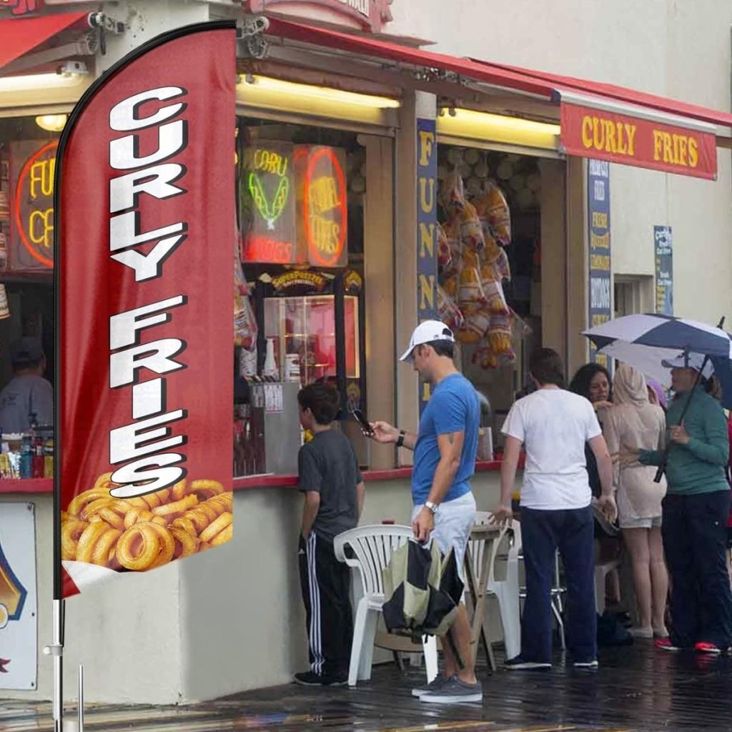 8ft Curly Fries Feather Flag - Advertise Your Curly Fries Business!(Flagpole Not Included) - FSFlag