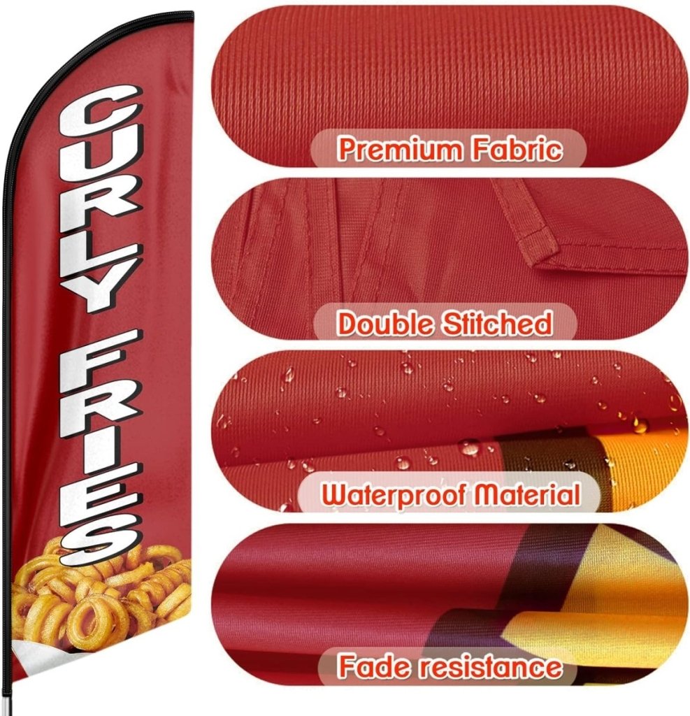 8ft Curly Fries Feather Flag - Advertise Your Curly Fries Business!(Flagpole Not Included) - FSFlag
