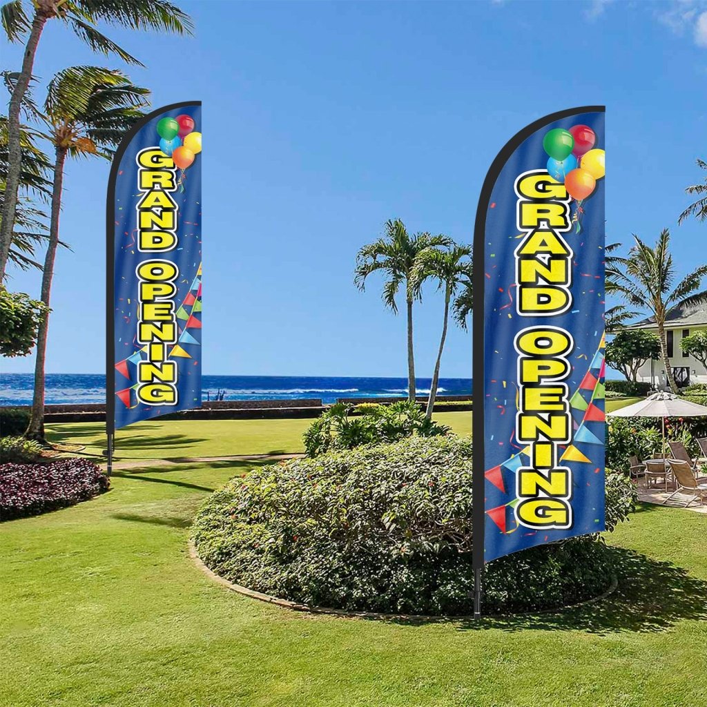 8Ft Grand Opening Blue Feather Flag with Pole and Ground Stake