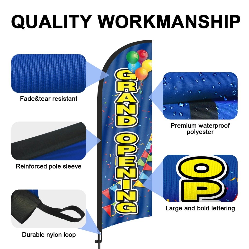 8Ft Grand Opening Blue Feather Flag with Pole and Ground Stake