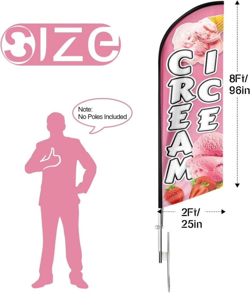 8Ft Ice Cream Swooper Feather Flag for Ice Cream Business(Flagpole Not Included) - FSFlag
