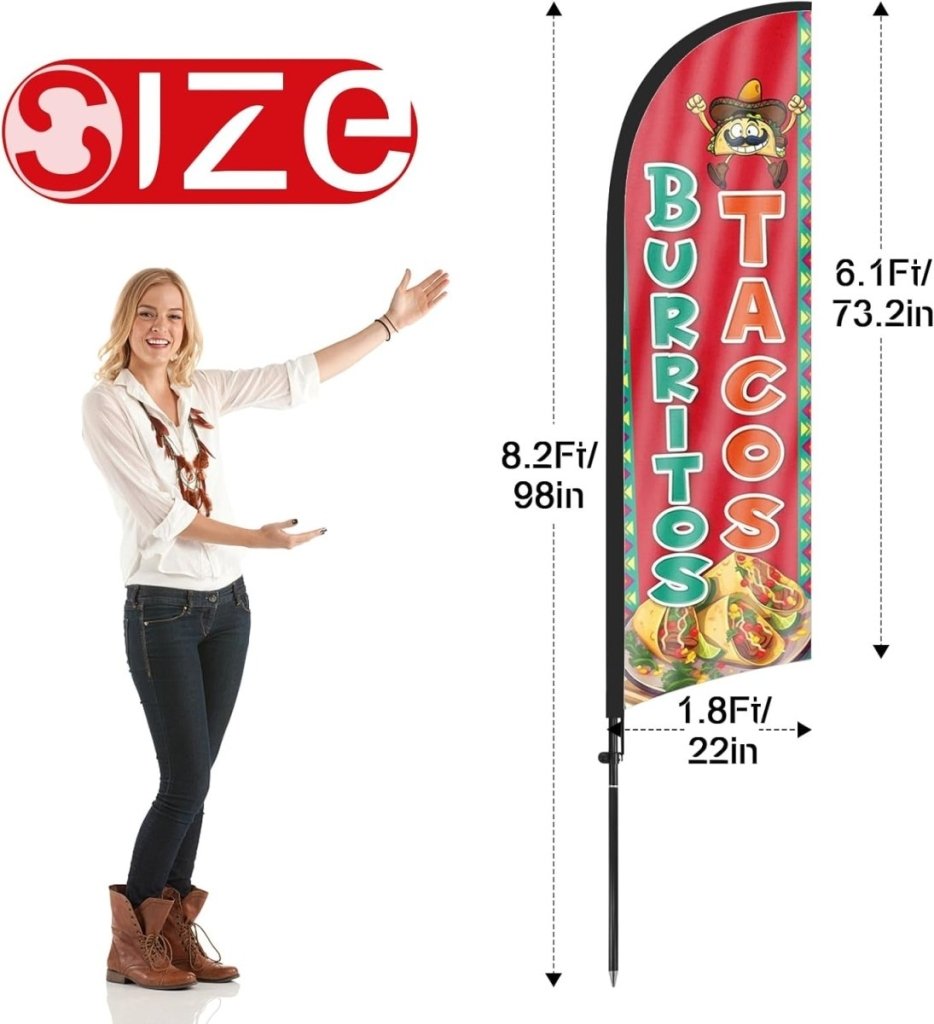 8ft Tacos Burritos Feather Flag Kit with Food Sign - Advertising Banner Set - FSFlag