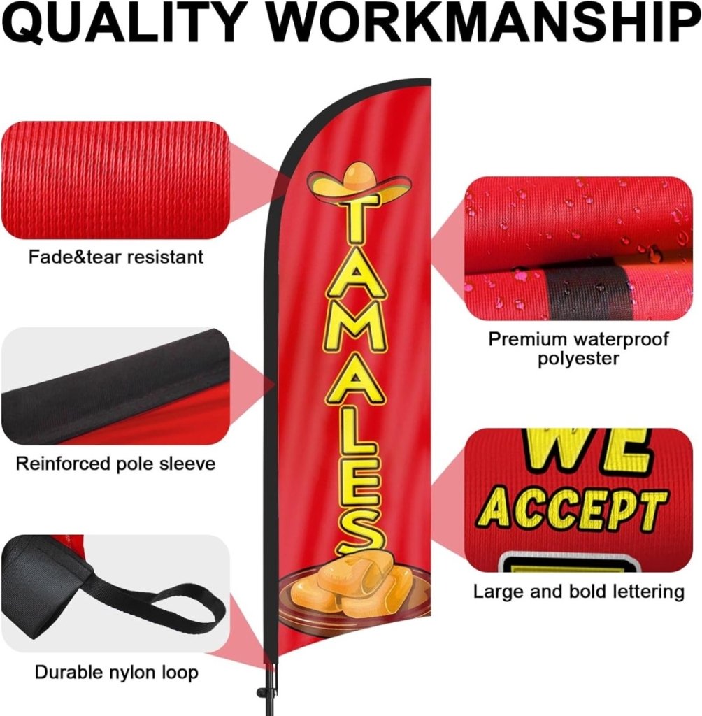 8ft Tamales Feather Flag Kit - tamales for sale sign with Pole and Stake - FSFlag