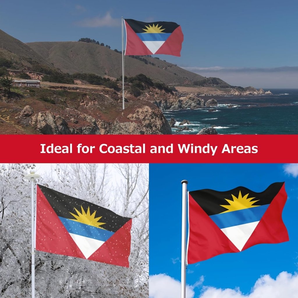 Antigua and Barbuda Antiguan and Barbudan Flag for Outside, 400D Heavy Duty Polyester, Double - Sided Printing, Quadruple Stitched Fly Hem, Fade Resistant, 2 Brass Grommets