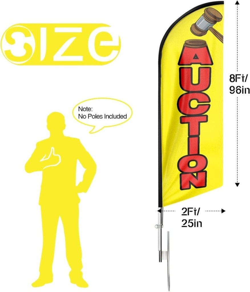 Auction Sign - 8ft Auction Feather Flag for Auction Business(Flagpole Not Included) - FSFlag