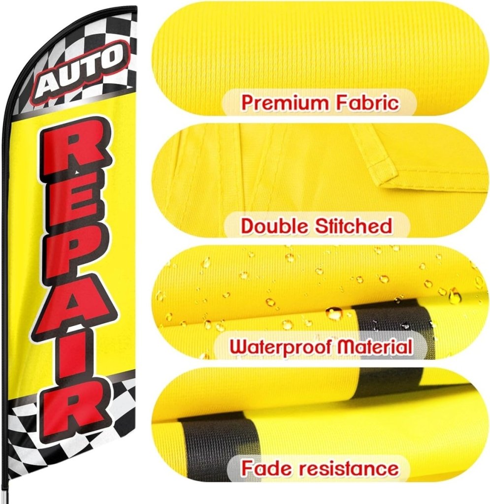 Auto Repair Signs - 8ft Yellow Auto Repair Feather Flag for Auto Repair Business(Flagpole Not Included) - FSFlag