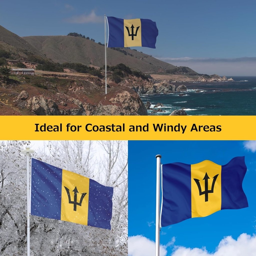 Barbados Barbadian Flag for Outside, 400D Heavy Duty Polyester, Double - Sided Printing, Quadruple Stitched Fly Hem, Fade Resistant, 2 Brass Grommets
