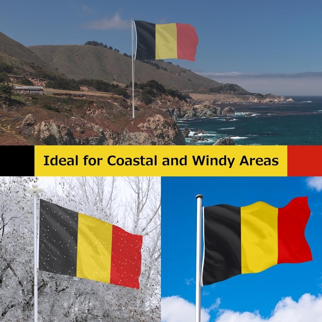 Belgium Belgian Flag for Outside, 400D Heavy Duty Polyester, Double - Sided Printing, Quadruple Stitched Fly Hem, Fade Resistant, 2 Brass Grommets