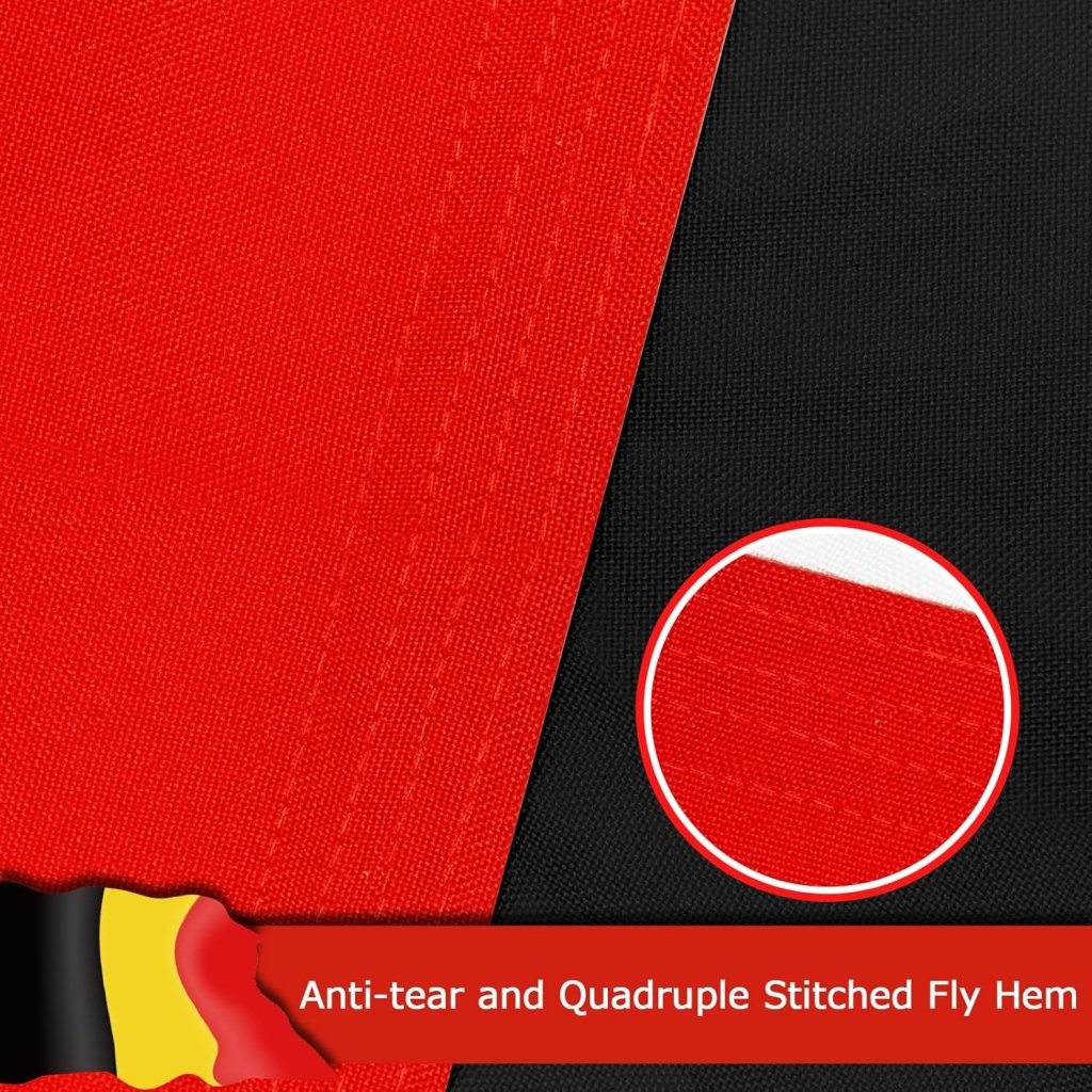 Belgium Belgian Flag for Outside, 400D Heavy Duty Polyester, Double - Sided Printing, Quadruple Stitched Fly Hem, Fade Resistant, 2 Brass Grommets