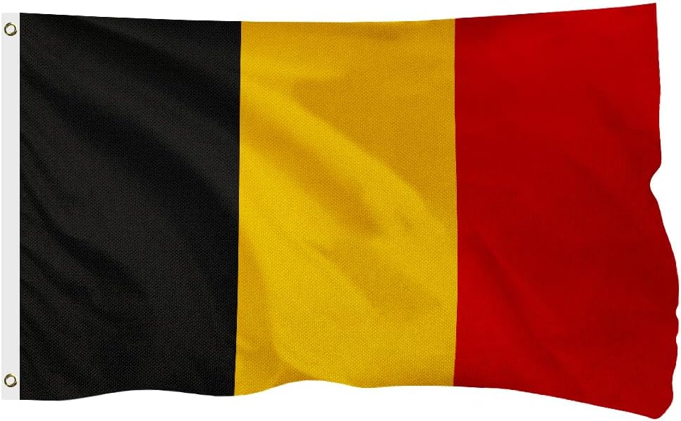 Belgium Belgian Flag for Outside, 400D Heavy Duty Polyester, Double - Sided Printing, Quadruple Stitched Fly Hem, Fade Resistant, 2 Brass Grommets