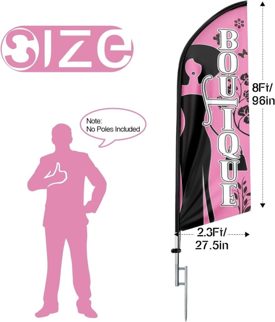 Boutique Feather Flag - 8Ft Pink Boutique Feather Flag for Indoor Business(Flagpole Not Included) - FSFlag