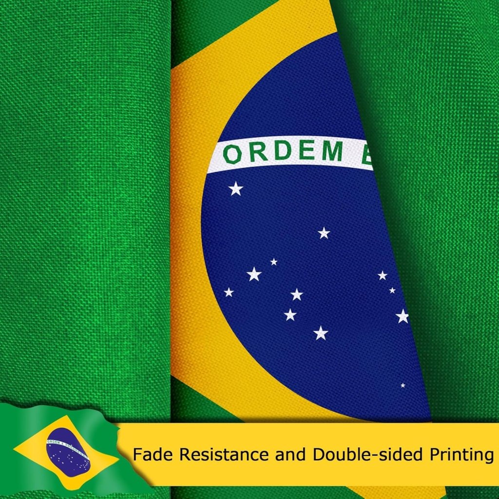 Brazil Brazilian Flag for Outside, 400D Heavy Duty Polyester, Double - Sided Printing, Quadruple Stitched Fly Hem, Fade Resistant, 2 Brass Grommets