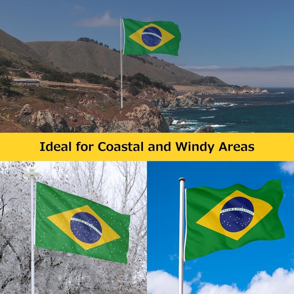 Brazil Brazilian Flag for Outside, 400D Heavy Duty Polyester, Double - Sided Printing, Quadruple Stitched Fly Hem, Fade Resistant, 2 Brass Grommets