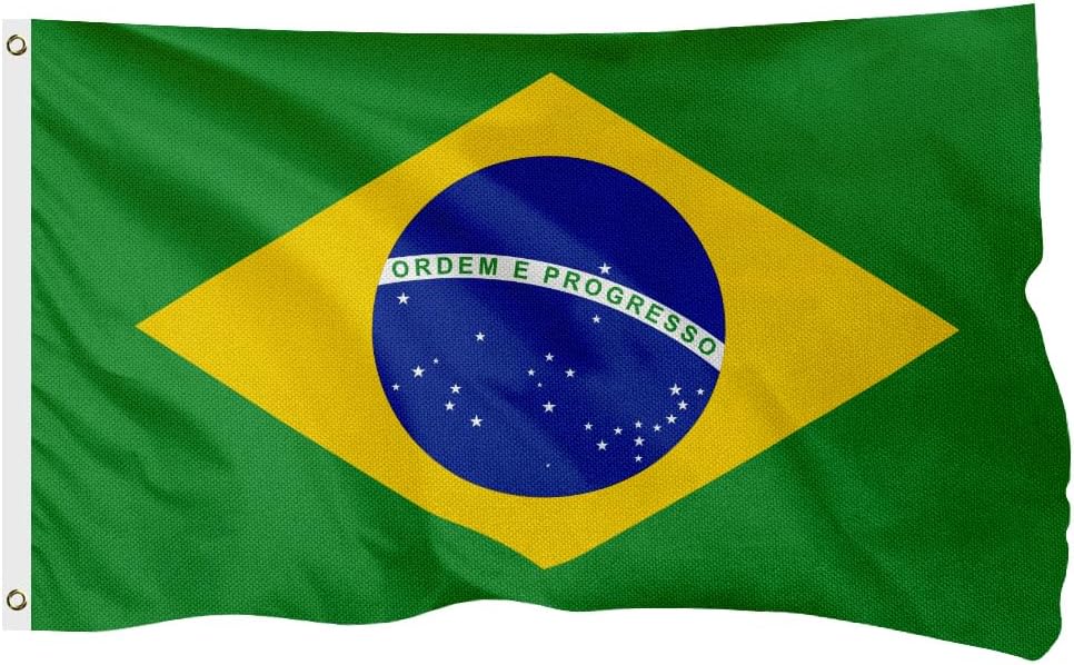 Brazil Brazilian Flag for Outside, 400D Heavy Duty Polyester, Double - Sided Printing, Quadruple Stitched Fly Hem, Fade Resistant, 2 Brass Grommets