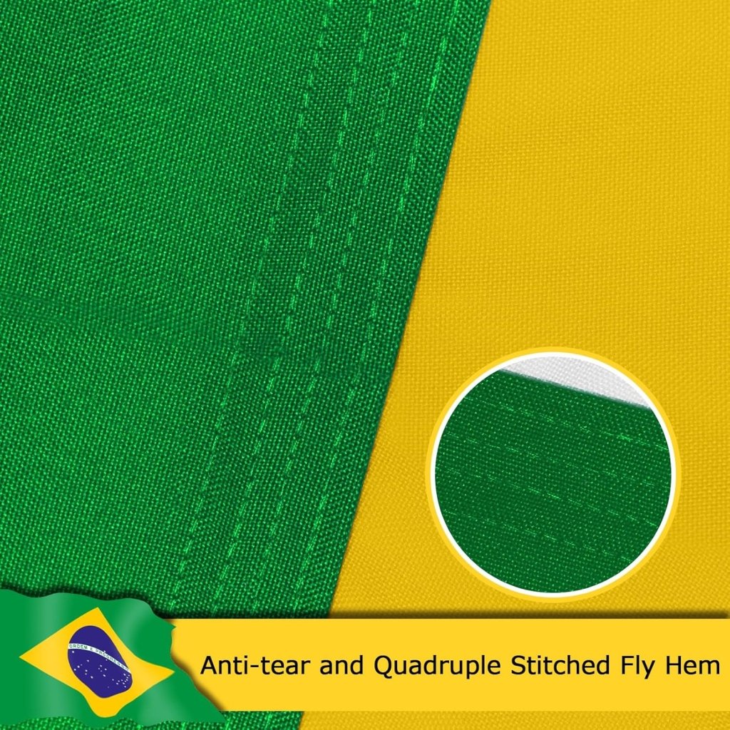 Brazil Brazilian Flag for Outside, 400D Heavy Duty Polyester, Double - Sided Printing, Quadruple Stitched Fly Hem, Fade Resistant, 2 Brass Grommets