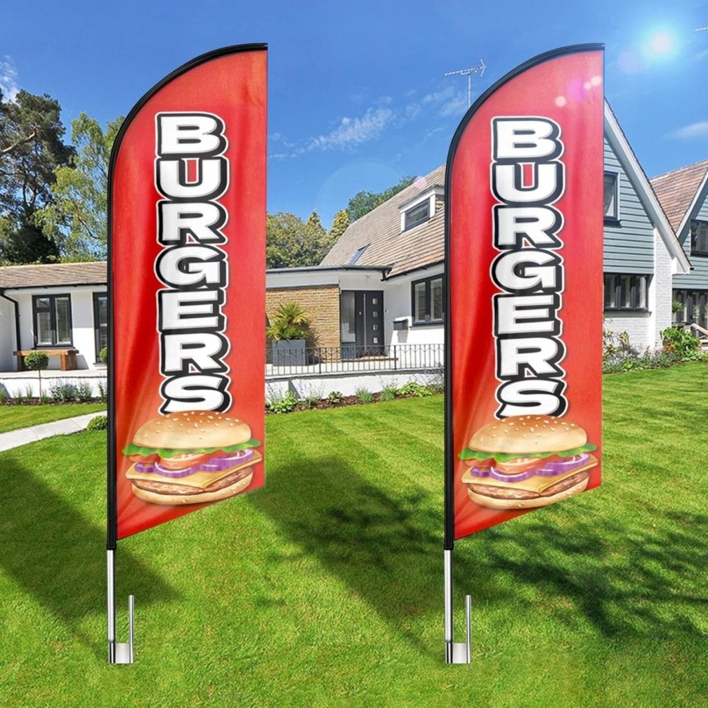Burgers Sign - 8ft Burgers Feather Flag!(Flagpole Not Included) - FSFlag