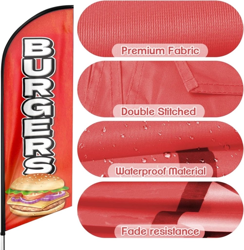 Burgers Sign - 8ft Burgers Feather Flag!(Flagpole Not Included) - FSFlag