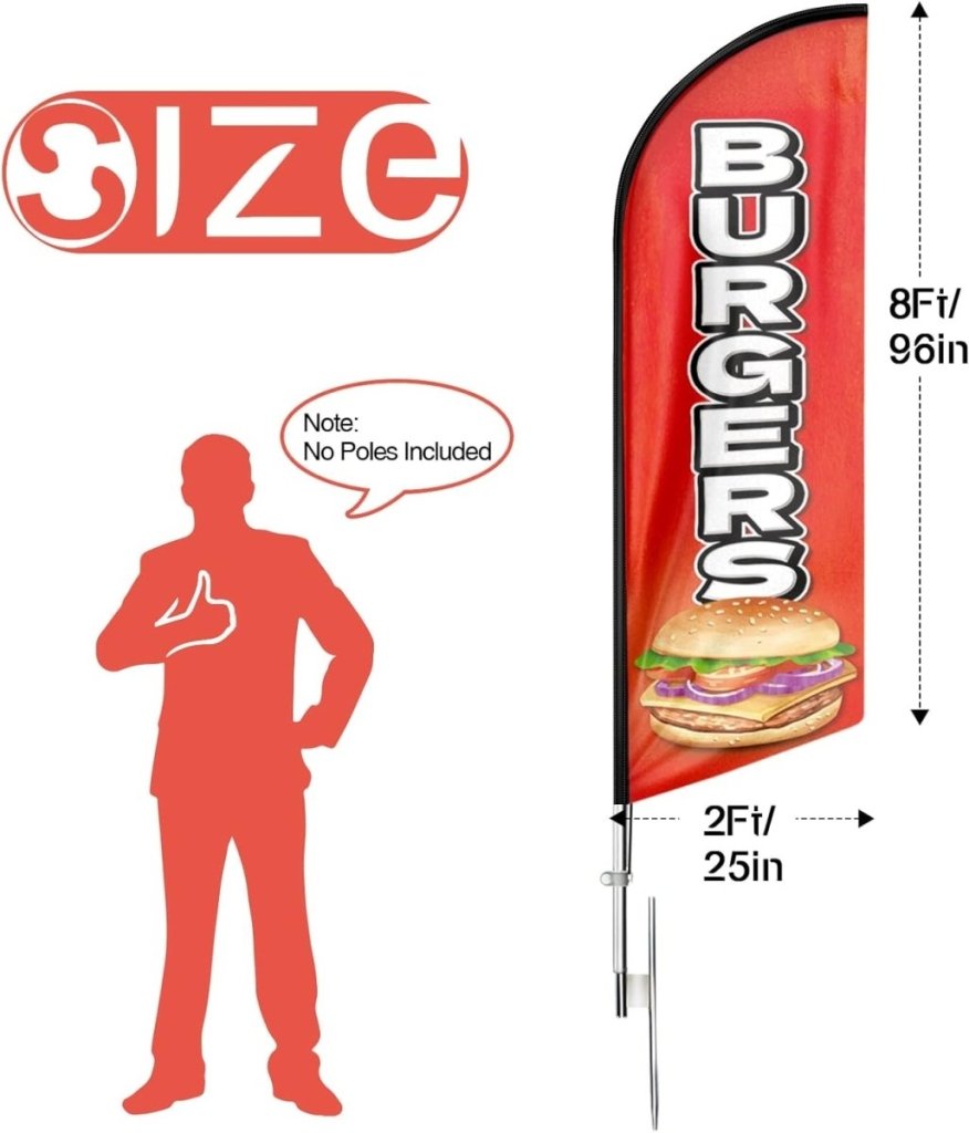 Burgers Sign - 8ft Burgers Feather Flag!(Flagpole Not Included) - FSFlag
