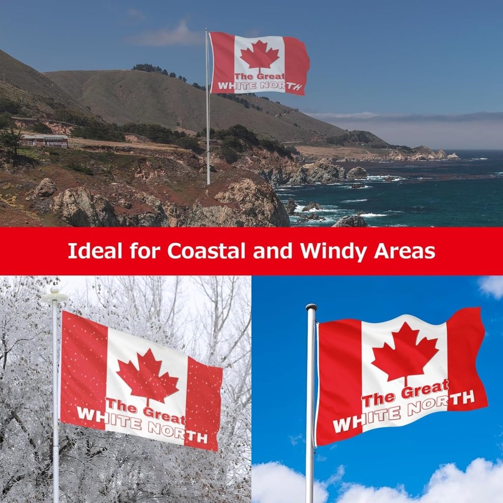 Canada Canadian The Great White North Flag for Outside, 400D Heavy Duty Polyester, Double - Sided Printing, Quadruple Stitched Fly Hem, Fade Resistant, 2 Brass Grommets